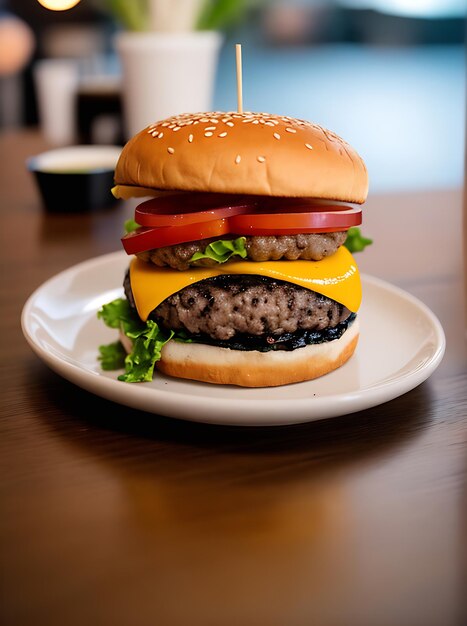 Realistyczny burger Neutralne kolory Ciepłe oświetlenie Przytulne