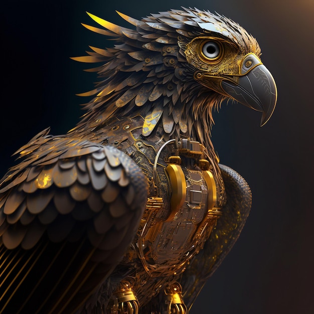 Realistyczny Cyborg Eagle z metalowymi płytkami