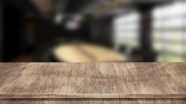 Realistyczny drewniany blat z przodu renderowania 3d z rozmytym tłem