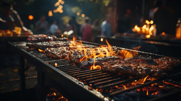 Realistyczny Grill Z Roztopionym Sosem Barbecue I Ciętymi Warzywami Czarnym I Niewyraźnym Tłem