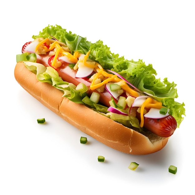 Zdjęcie realistyczny hotdog z warzywami sałatkowymi narzędzia sztucznej inteligencji generatywne