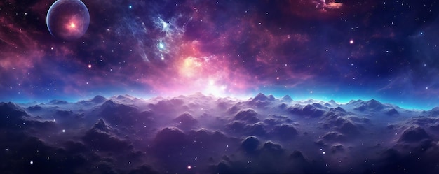 Realistyczny kolorowy kosmos z mgławicą i drogą mleczną Niebieskie tło galaktyki