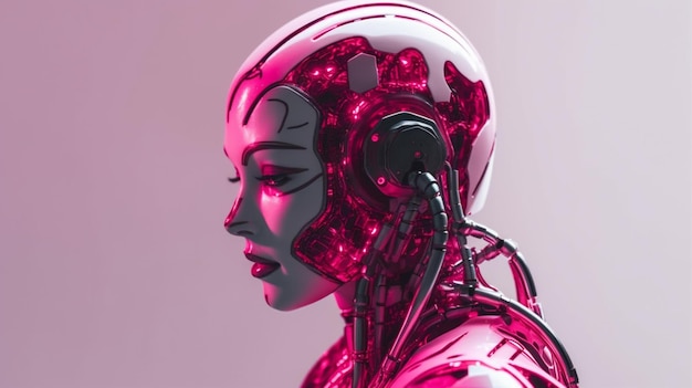 Zdjęcie realistyczny ludzki neonowo różowy robot