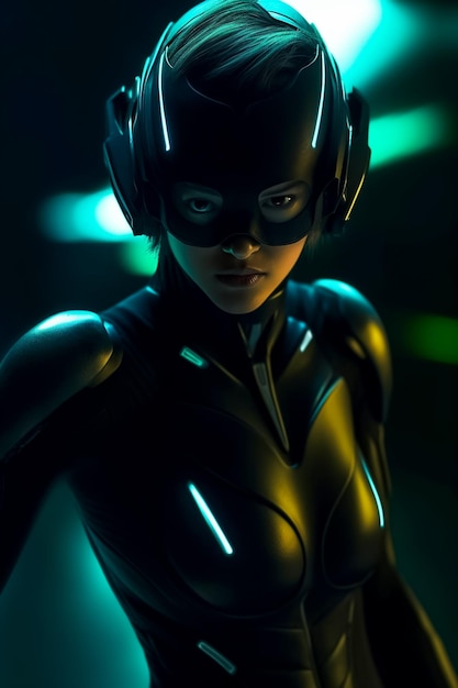 Realistyczny model 3D kobiecego cyborga w futurystycznych okularach wirtualnej rzeczywistości Steampunk wygenerowany przez AI