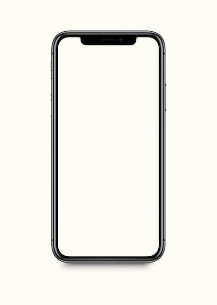 Realistyczny model smartfonu z widokiem z przodu Mobilny iPhone fioletowy ramka z pustym białym tłem