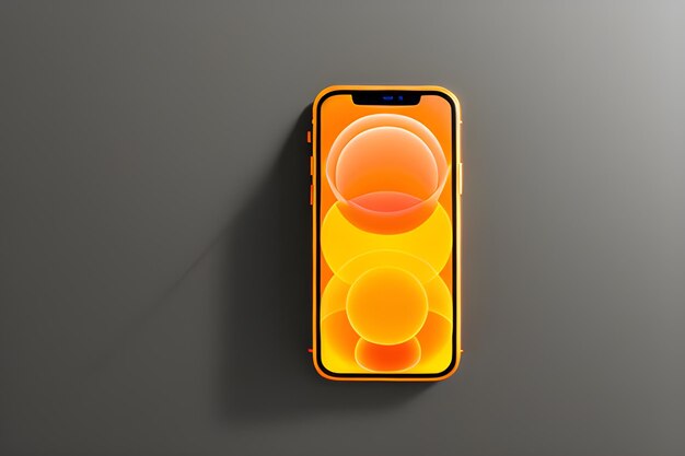 Zdjęcie realistyczny model telefonu komórkowego z pomarańczowym i żółtym tłem