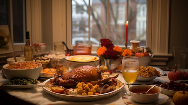 Realistyczny obraz kolacji na Święto Dziękczynienia