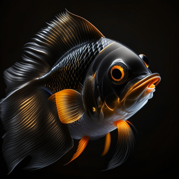 Realistyczny portret ryby pod reflektorem w ciemnym pokoju na czarnym tle