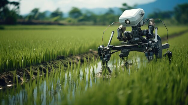 Realistyczny robot rolniczy na polach ryżowych