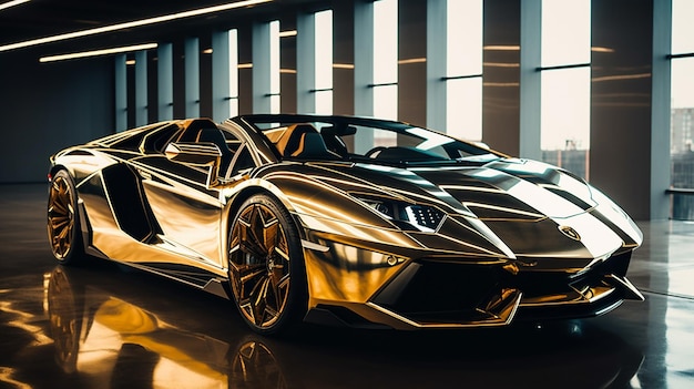 Realistyczny samochód sportowy Lamborghini pozłacany i wielokolorowy na stałym tle