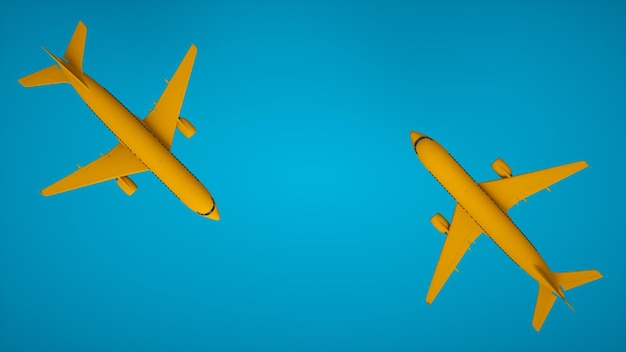 Realistyczny samolot renderowania 3D Dwa ?ó?te samoloty na niebieskim tle widok z góry