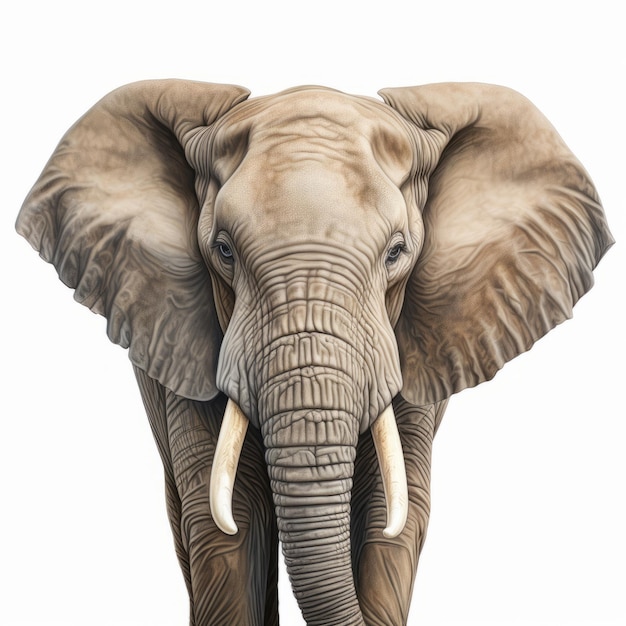 Realistyczny słoń stojący na białym murale dzikiej przyrody