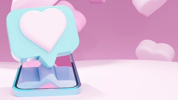 Realistyczny smartfon z koncepcją aplikacji randkowej. Koncepcja Valentine. Ilustracja 3D