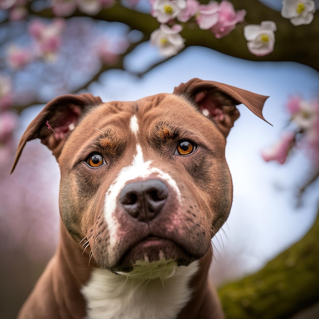 Realistyczny staffordshire bull terrier na porywającym naturalnym tle zewnętrznym