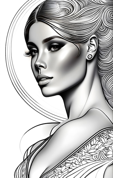 Realistyczny styl Piękna dziewczyna portret Ilustracja Czarno-biały