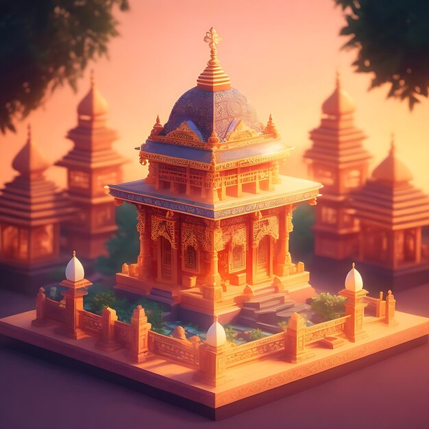 realistyczny wektor architektoniczny Piękna świątynia z tłem zachodu słońca