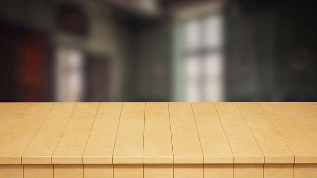 Realistyczny widok z przodu stołu z drewna Widok z przodu 3d Stolik z drewna z niewyraźnym tłem