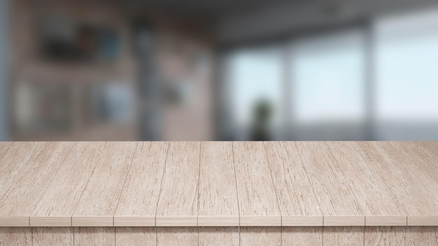 Realistyczny widok z przodu stołu z drewna Widok z przodu 3d Stolik z drewna z niewyraźnym tłem