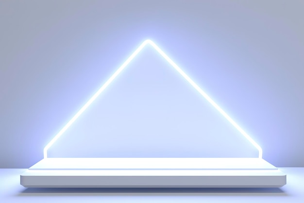 Realistyczny wyświetlacz podium z neonowymi białymi światłami Tło wyświetlacza produktu z lekką ramą Biały wyświetlacz produktu prodium z efektem świetlnym Tło neonów generuje ai