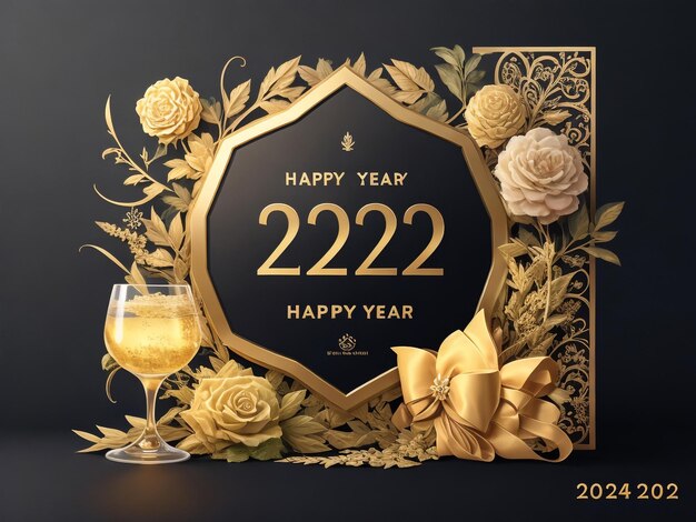 Realistyczny złoty metalowy inskrypcja 2024 Boże Narodzenie Złota kaligrafia Nowy Rok litery na czarnym ba