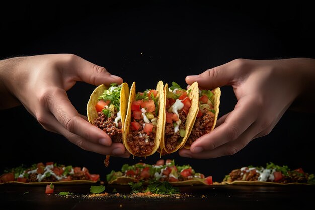 Ręce czasu Taco sięgające po aromatyczne tacos