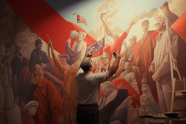 Ręce malują mural przywódców rewolucyjnych Generative ai