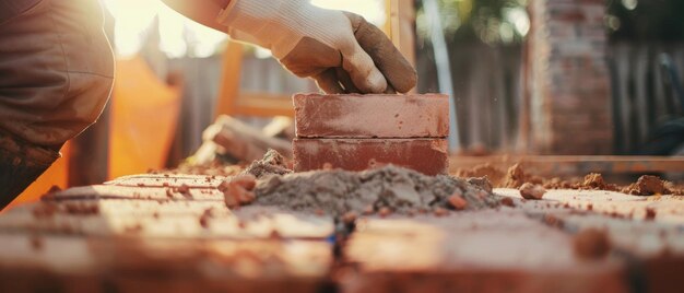 Ręce masona kładą cegły, tworząc fundamenty przyszłego domu.