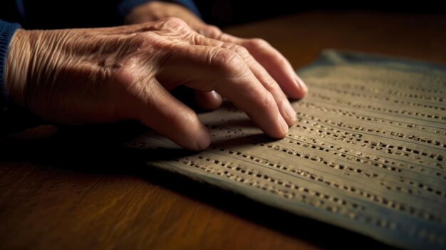 Ręce mężczyzn na tablicy z wybrzuszeniami Imitacja Braille'a