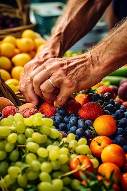 ręce mężczyzn zbierające świeże owoce