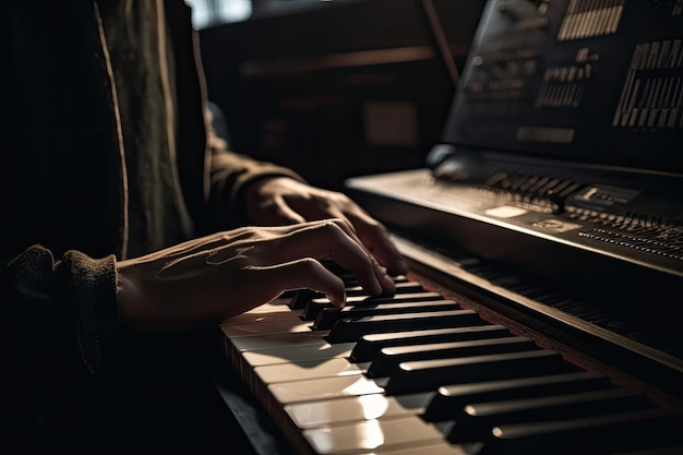 Ręce muzyków na klawiaturze fortepianu Instrument muzyki klasycznej Generative AI