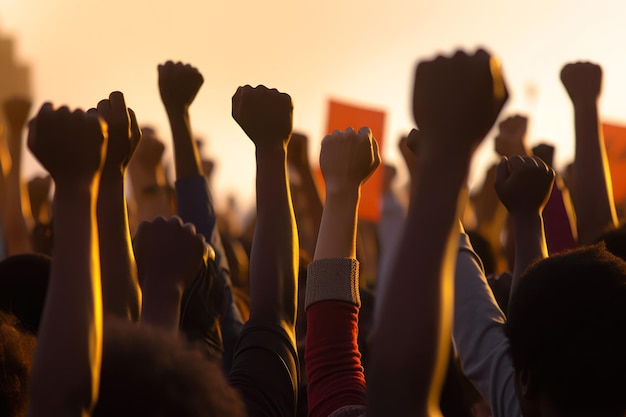 Ręce protestujących ludzi generatywnych ai