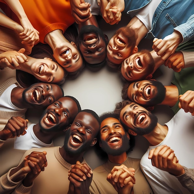 Ręce szczęśliwej grupy Afrykanów, którzy siedzą razem w kręgu