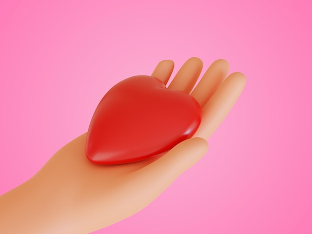 Zdjęcie ręce trzymające czerwone serce lub dekoracja na dzień walentynek ilustracja renderowania 3d