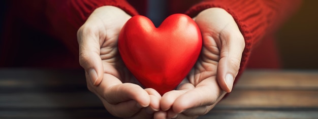 Ręce trzymające czerwone serce Utworzono za pomocą technologii Generative AI