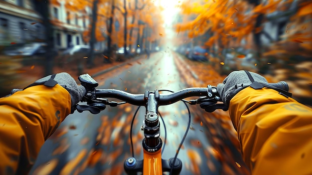 Ręce trzymające kierownicę roweru podczas jazdy po ulicach miasta