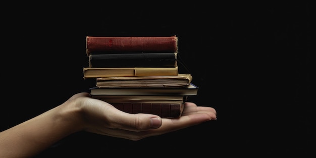 ręce trzymające stosy książek Generatywna sztuczna inteligencja