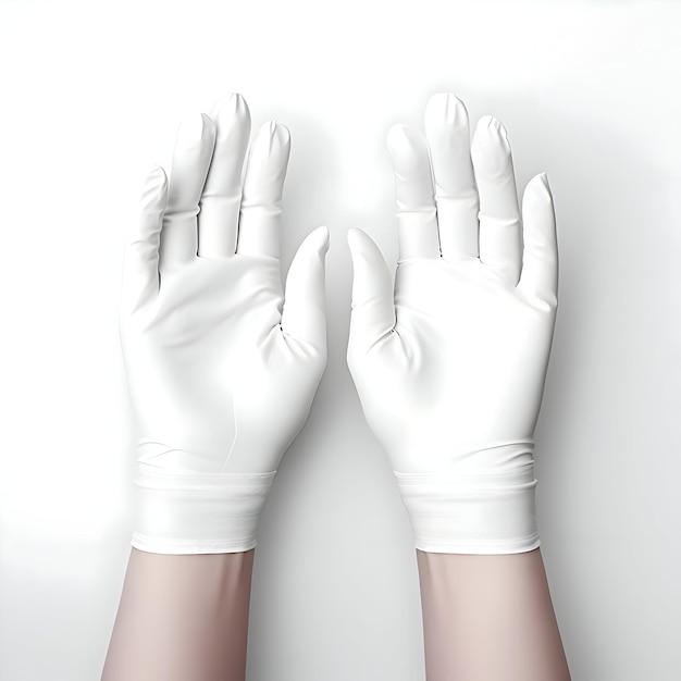 Zdjęcie ręce w białych gumowych rękawiczkach na białym tle wysoka rozdzielczość