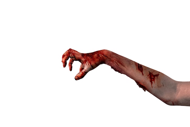 Ręce zombie z raną na białym tle na białym tle