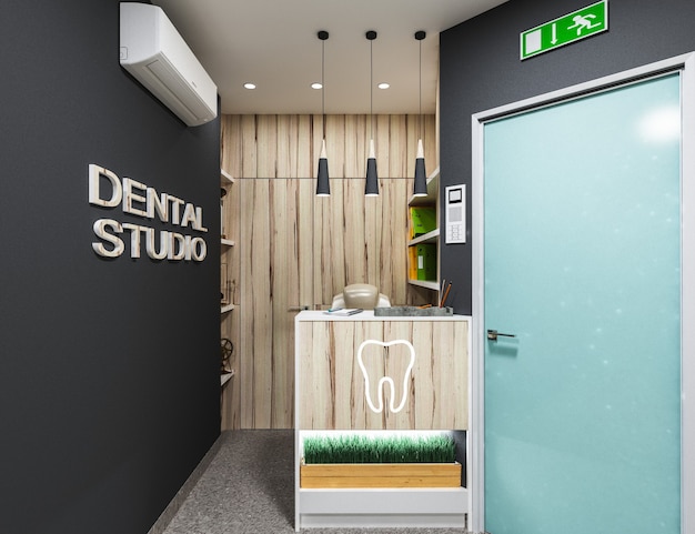Recepcja w gabinecie stomatologicznym zaprojektowana w nowoczesnym stylu