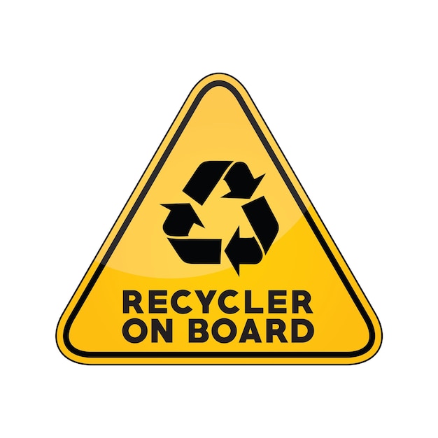 Recykler na żółtym znaku ostrzegawczym okna samochodu