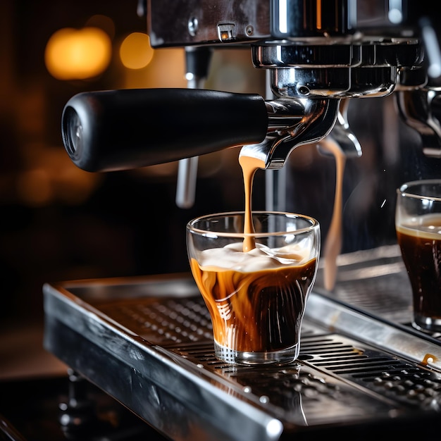 Ręczna kawa z maszyną do espresso w barze espresso