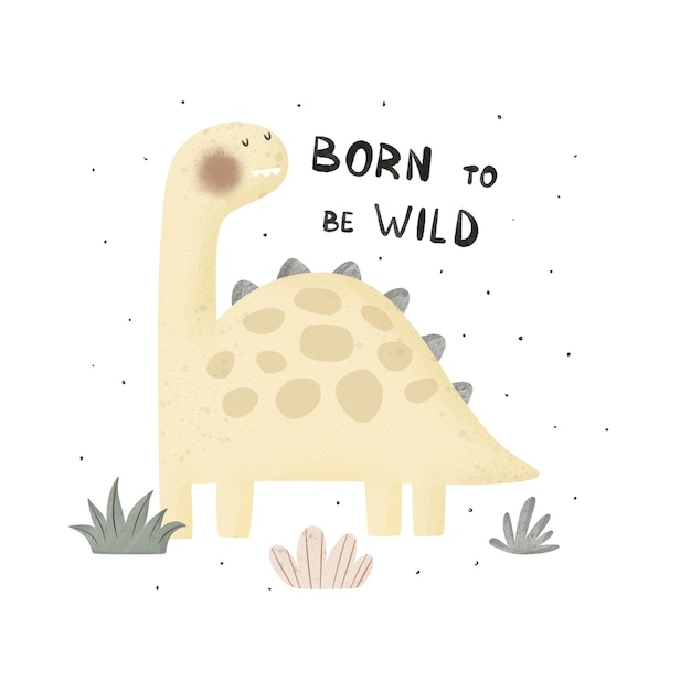 Ręczne rysunki dinozaurów z kreskówek z kolorowymi ilustracjami w stylu płaskim do drukowania kart
