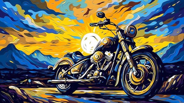 Ręcznie malowane kreskówka piękny artystyczny motocykl ilustracji