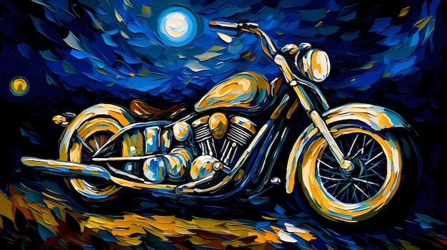 Ręcznie malowane kreskówka piękny artystyczny motocykl ilustracji