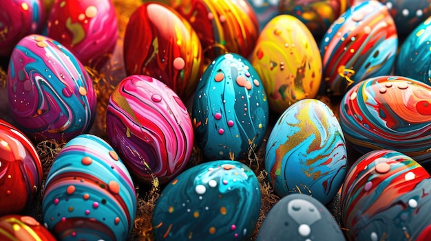Zdjęcie ręcznie malowane, żywe jajka wielkanocne