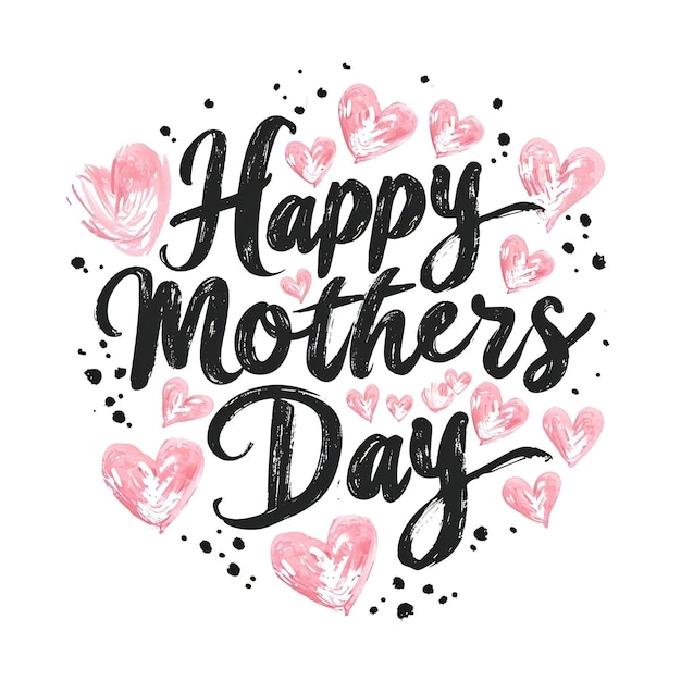 Ręcznie napisany tekst na Dzień Matki z różowymi sercami