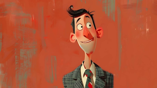 Ręcznie narysowana ilustracja mężczyzny w garniturze i krawacie ma przyjazny wyraz twarzy i patrzy na widzów