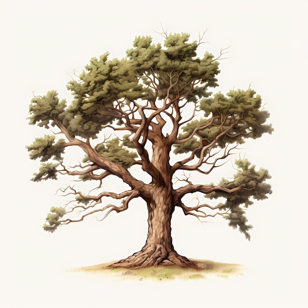 Ręcznie narysowana ilustracja rysunkowa o bujnym drzewie