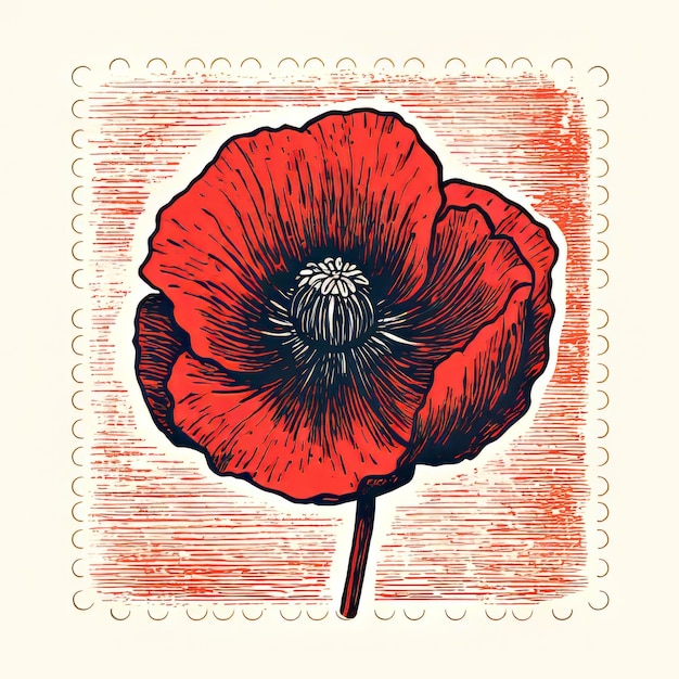 Zdjęcie ręcznie narysowana ilustracja wektorowa vintage red poppy flower stamp