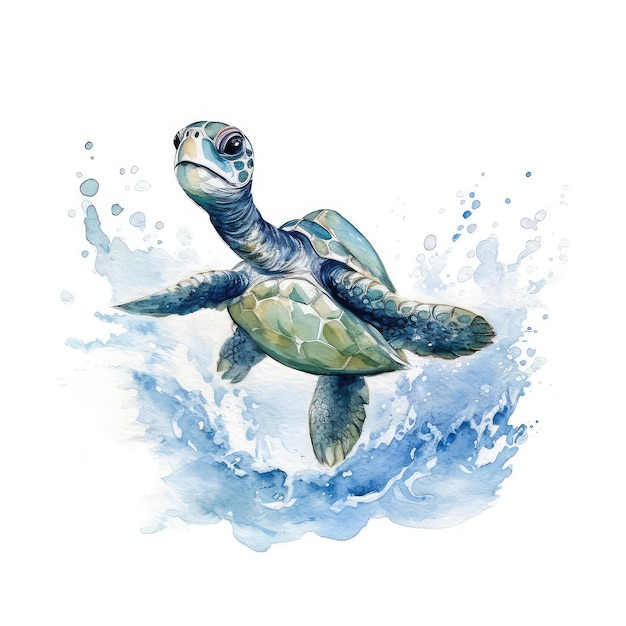 Ręcznie narysowana ilustracja żółwia akwarelową